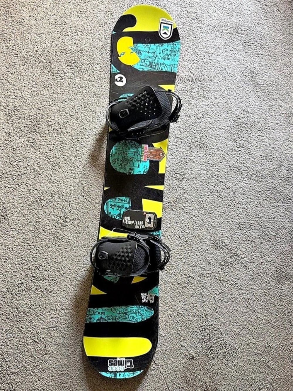 K2 Snowboard with Bindings in Black & Yellow 156W